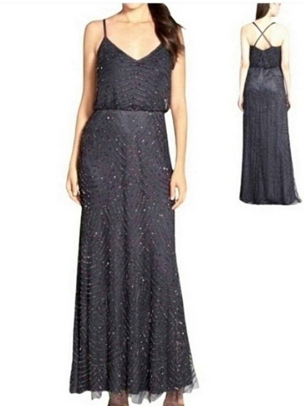 Adrianna Papell Embellished Beaded Blouson Gown Sz 10